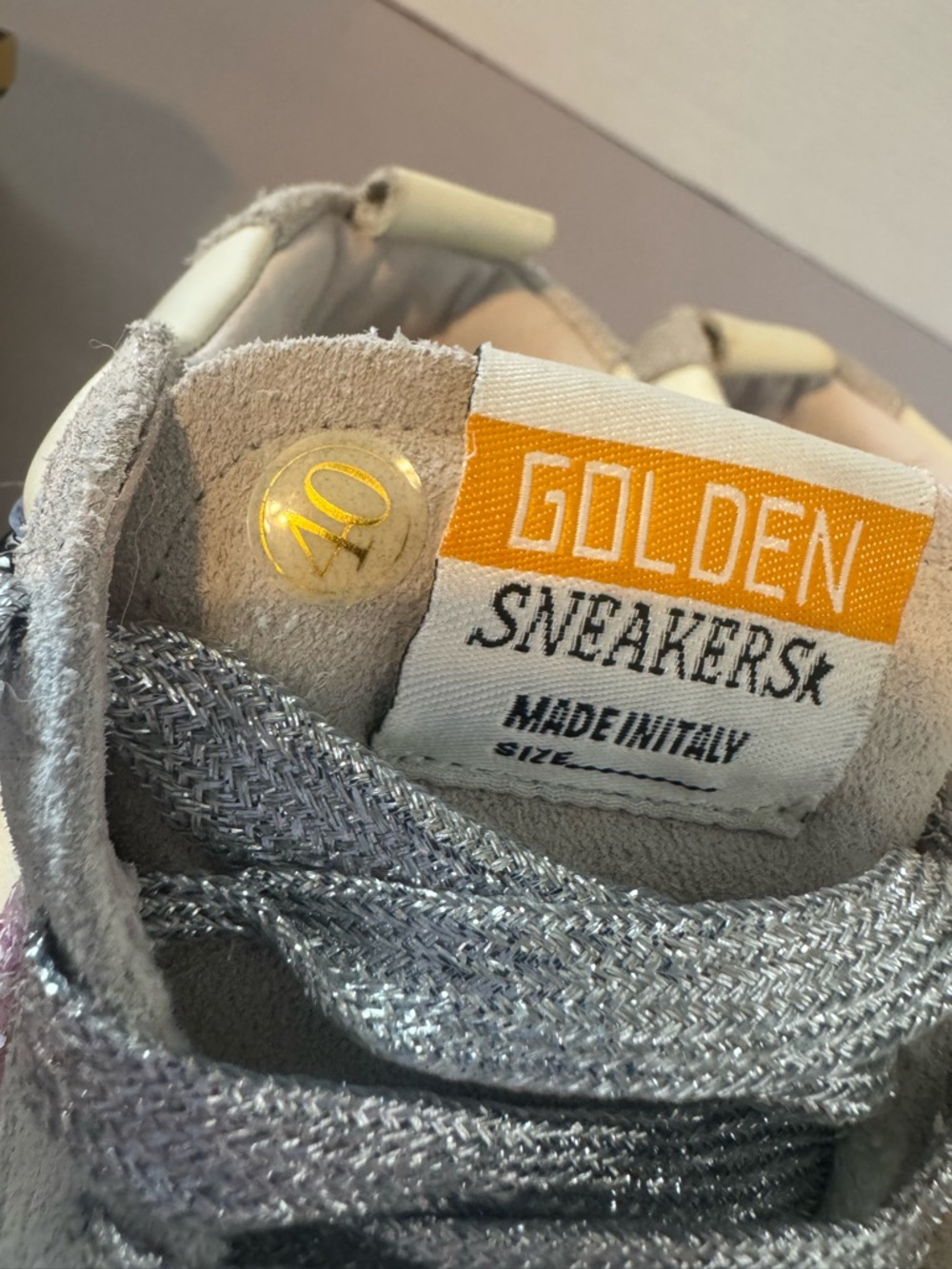 Golden Goose Mid Star Low-Top Sneakers in Grey, Silver & Pink Glitter - Picture 13 of 15